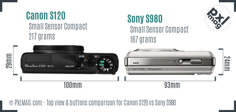 Canon S120 vs Sony S980 top view buttons comparison