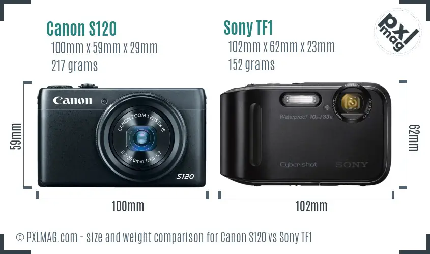 Canon S120 vs Sony TF1 size comparison