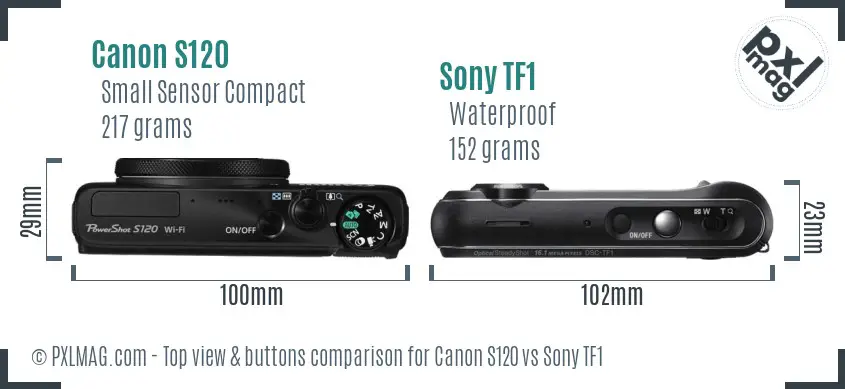 Canon S120 vs Sony TF1 top view buttons comparison