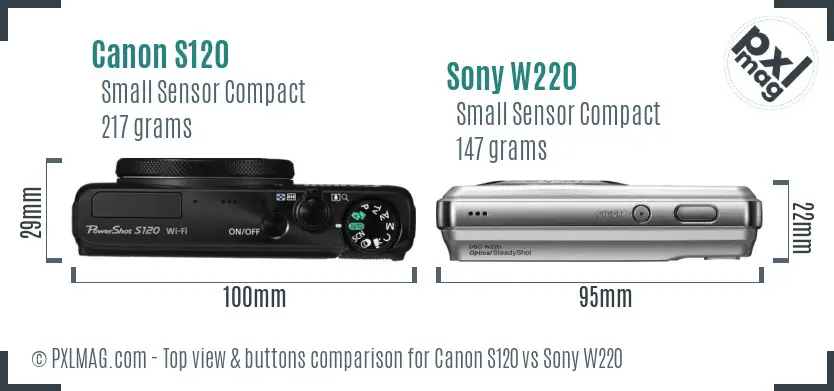 Canon S120 vs Sony W220 top view buttons comparison Canon S120 vs Sony W220 top view buttons comparison