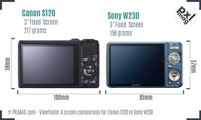 Canon S120 vs Sony W230 Screen and Viewfinder comparison