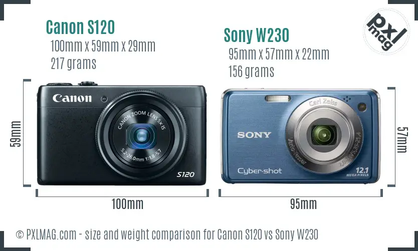 Canon S120 vs Sony W230 size comparison