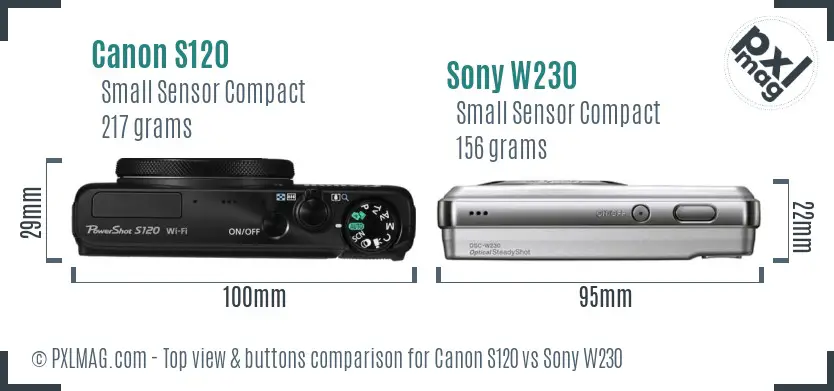 Canon S120 vs Sony W230 top view buttons comparison
