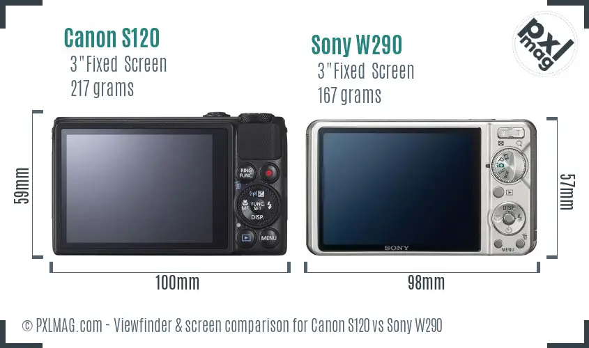 Canon S120 vs Sony W290 Screen and Viewfinder comparison