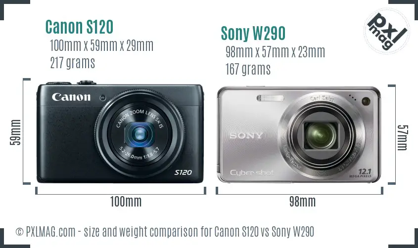 Canon S120 vs Sony W290 size comparison