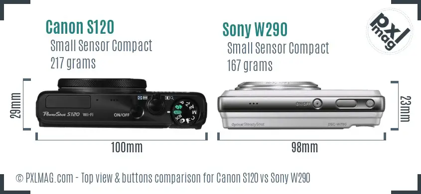 Canon S120 vs Sony W290 top view buttons comparison