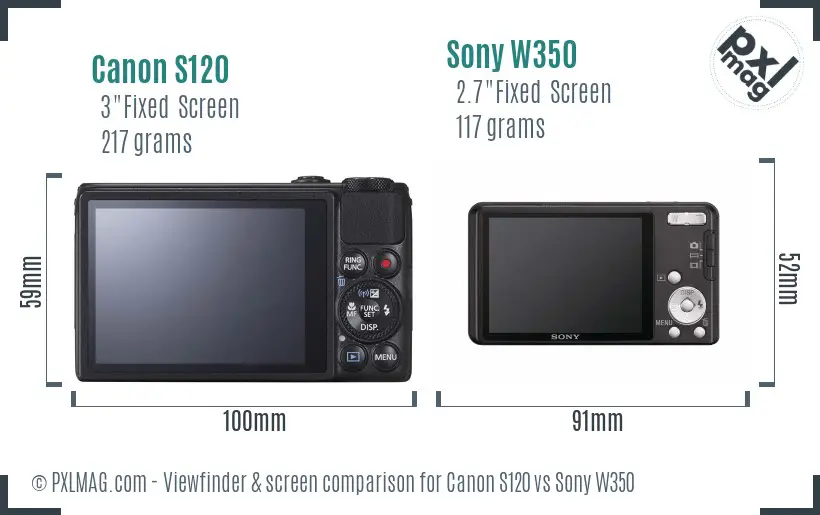 Canon S120 vs Sony W350 Screen and Viewfinder comparison