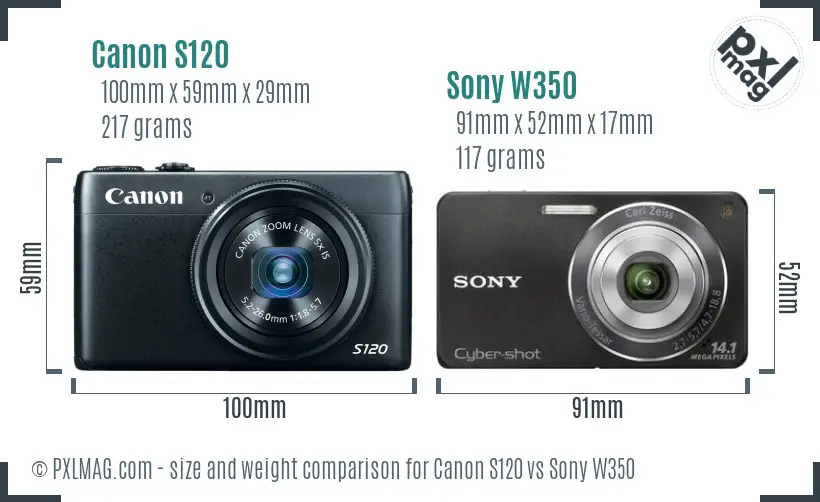 Canon S120 vs Sony W350 size comparison
