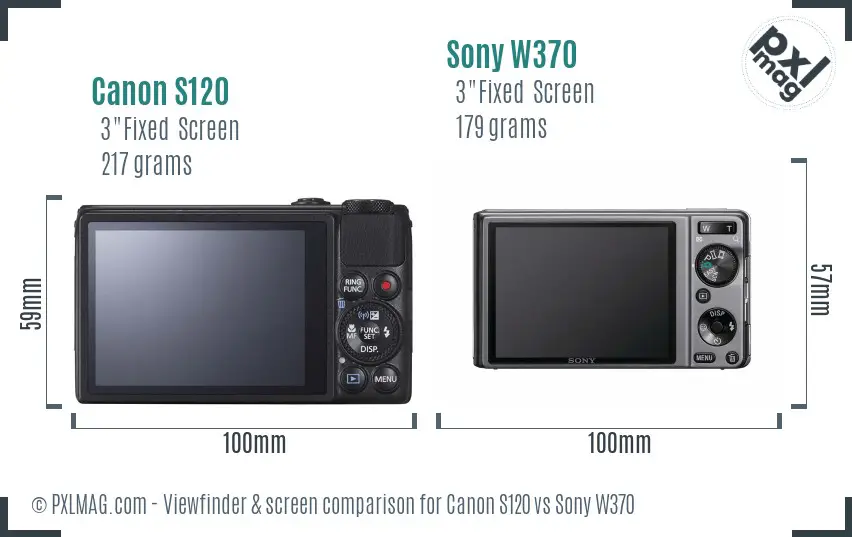 Canon S120 vs Sony W370 Screen and Viewfinder comparison