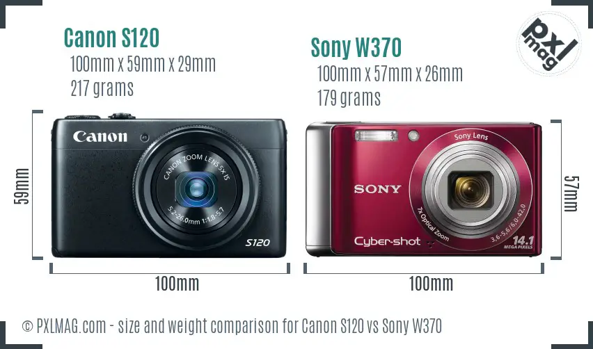 Canon S120 vs Sony W370 size comparison