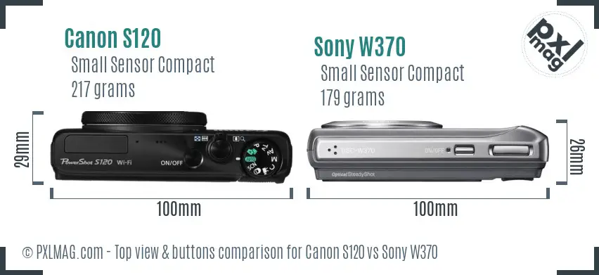 Canon S120 vs Sony W370 top view buttons comparison
