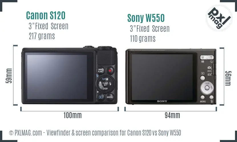 Canon S120 vs Sony W550 Screen and Viewfinder comparison