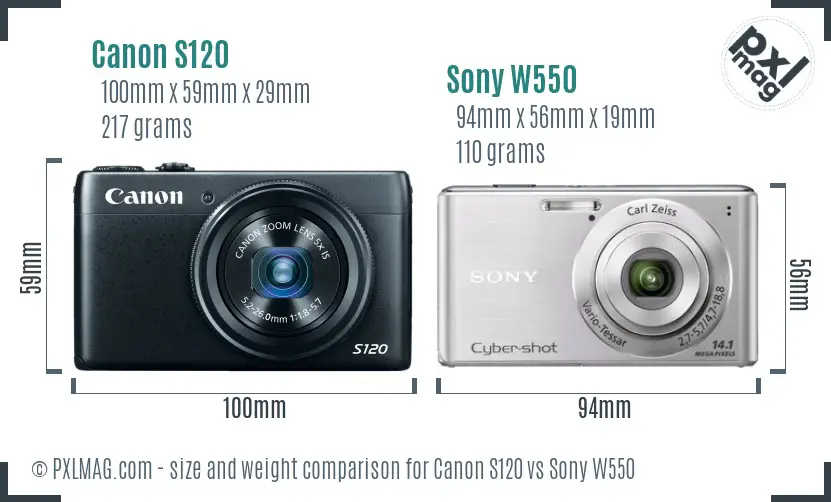 Canon S120 vs Sony W550 size comparison