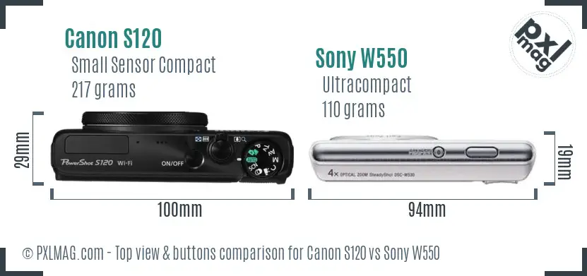 Canon S120 vs Sony W550 top view buttons comparison