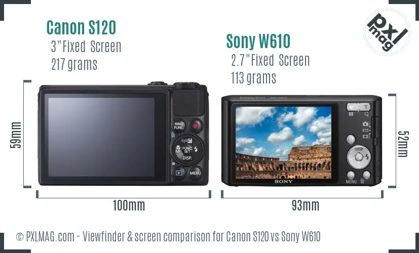 Canon S120 vs Sony W610 Screen and Viewfinder comparison