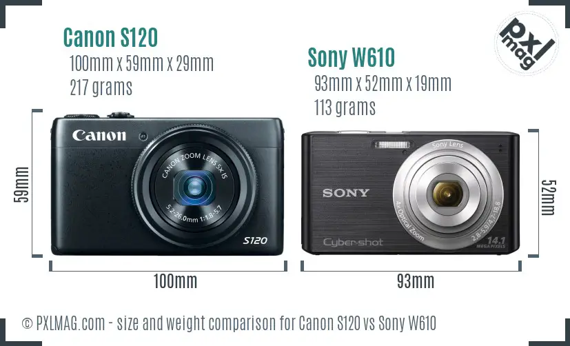 Canon S120 vs Sony W610 size comparison
