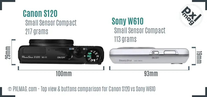 Canon S120 vs Sony W610 top view buttons comparison