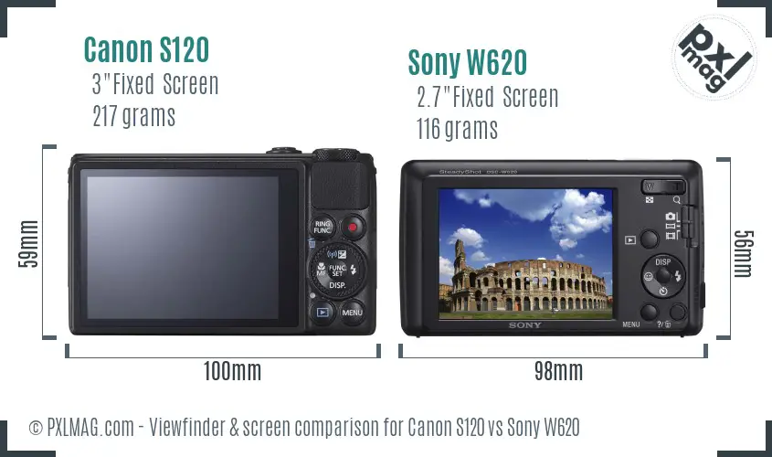 Canon S120 vs Sony W620 Screen and Viewfinder comparison