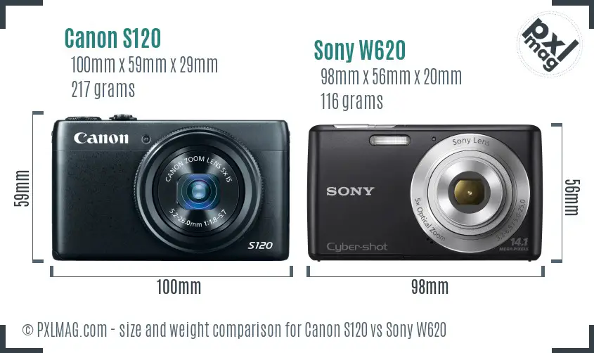 Canon S120 vs Sony W620 size comparison