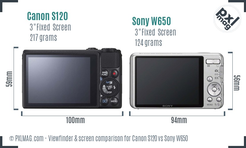 Canon S120 vs Sony W650 Screen and Viewfinder comparison
