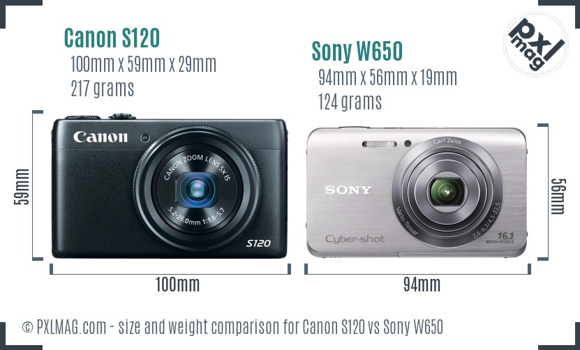 Canon S120 vs Sony W650 size comparison Canon S120 vs Sony W650 size comparison