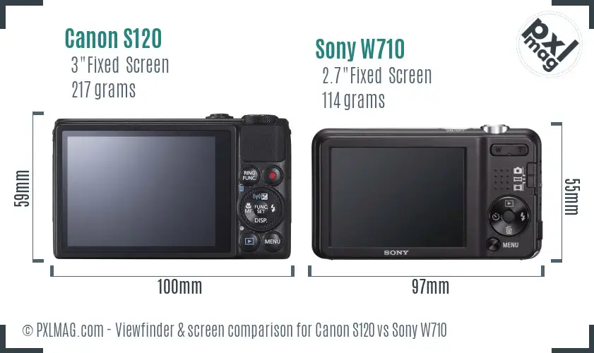Canon S120 vs Sony W710 Screen and Viewfinder comparison