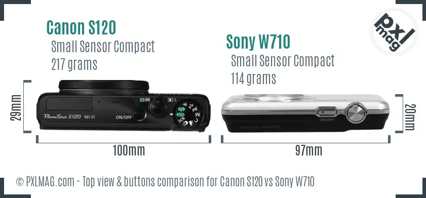 Canon S120 vs Sony W710 top view buttons comparison