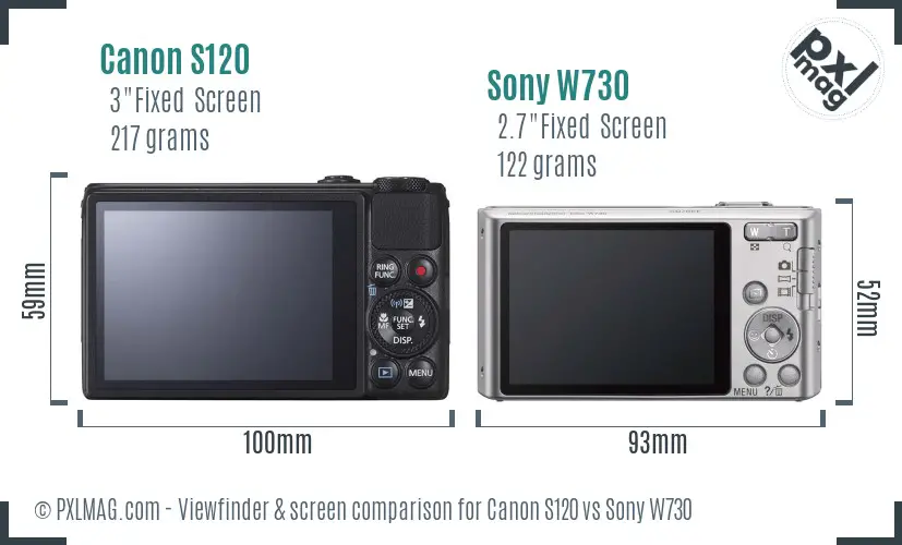 Canon S120 vs Sony W730 Screen and Viewfinder comparison