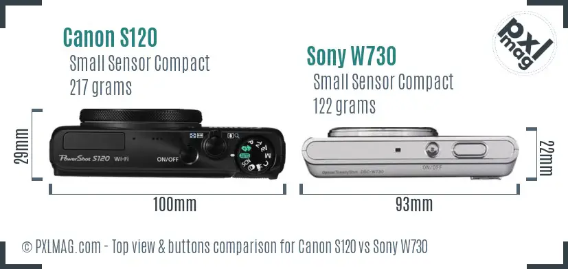 Canon S120 vs Sony W730 top view buttons comparison