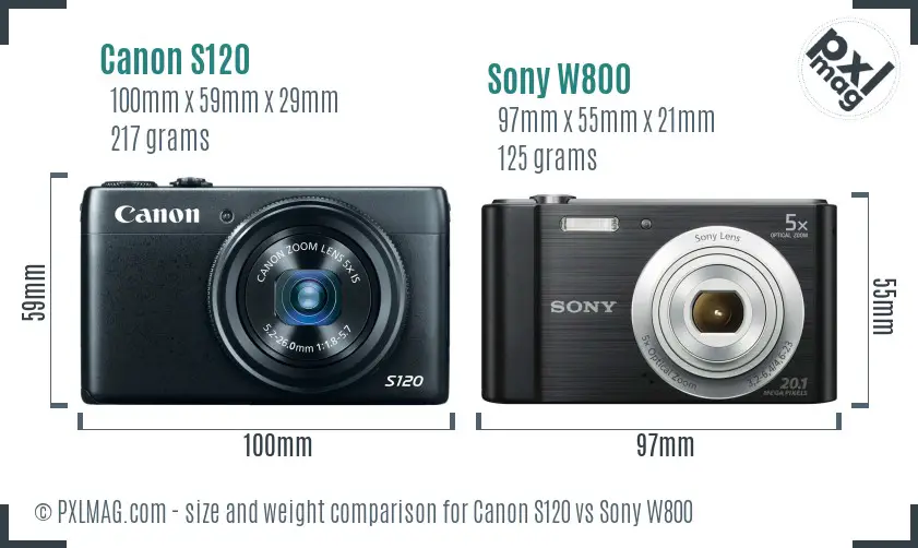 Canon S120 vs Sony W800 size comparison