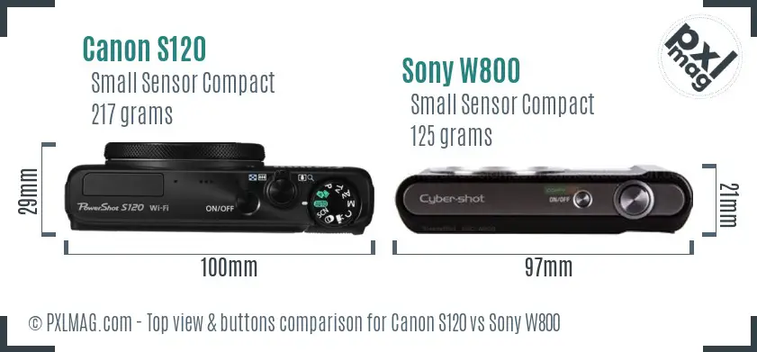 Canon S120 vs Sony W800 top view buttons comparison