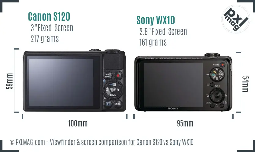 Canon S120 vs Sony WX10 Screen and Viewfinder comparison