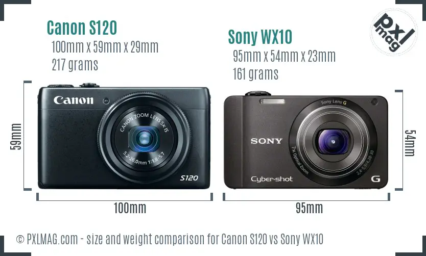 Canon S120 vs Sony WX10 size comparison