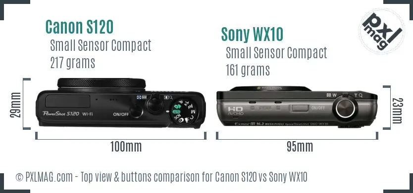 Canon S120 vs Sony WX10 top view buttons comparison