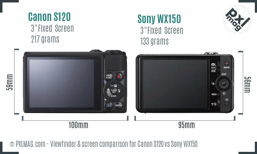 Canon S120 vs Sony WX150 Screen and Viewfinder comparison