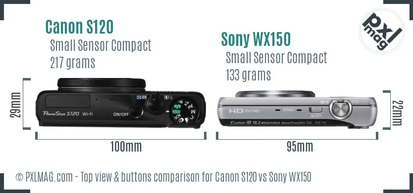 Canon S120 vs Sony WX150 top view buttons comparison
