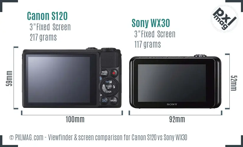 Canon S120 vs Sony WX30 Screen and Viewfinder comparison