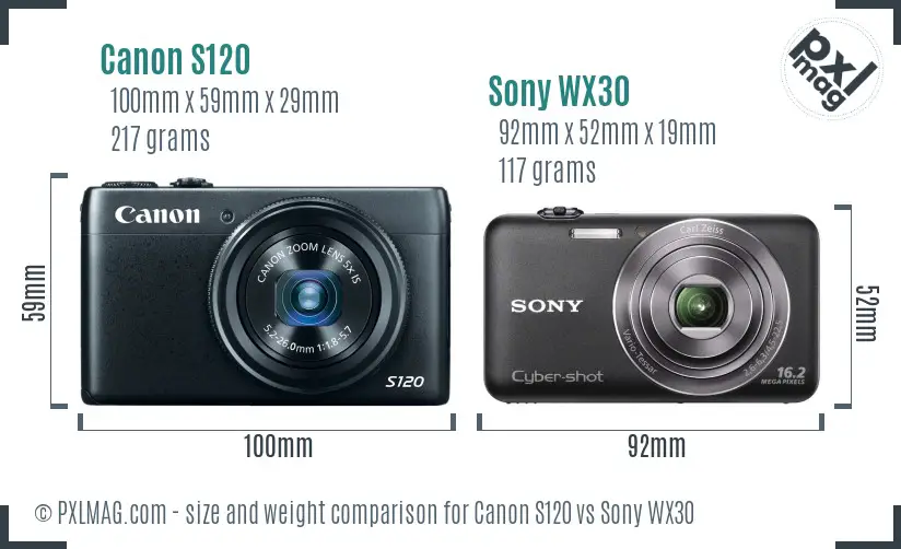 Canon S120 vs Sony WX30 size comparison