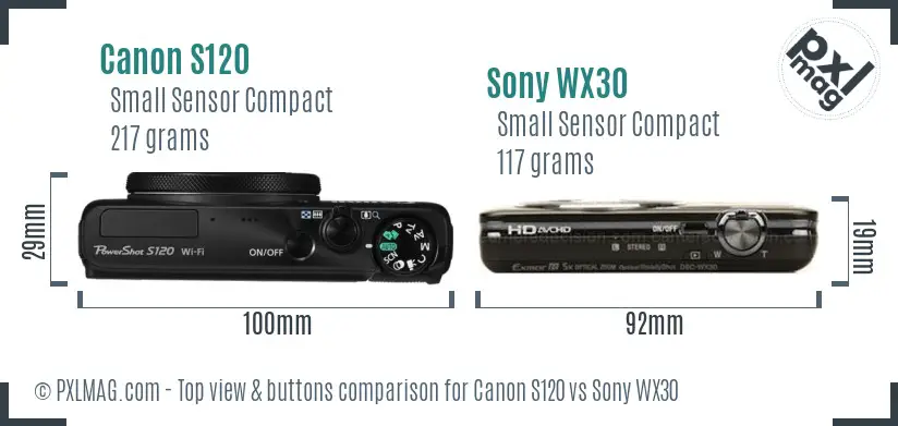 Canon S120 vs Sony WX30 top view buttons comparison