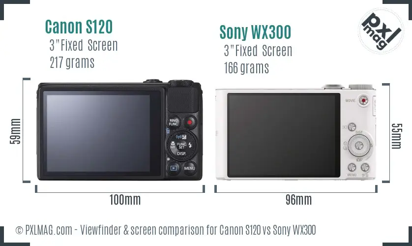 Canon S120 vs Sony WX300 Screen and Viewfinder comparison