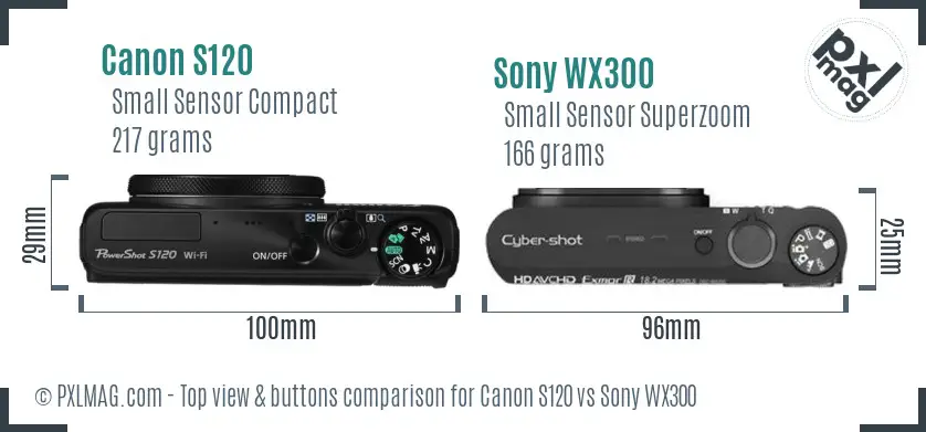 Canon S120 vs Sony WX300 top view buttons comparison