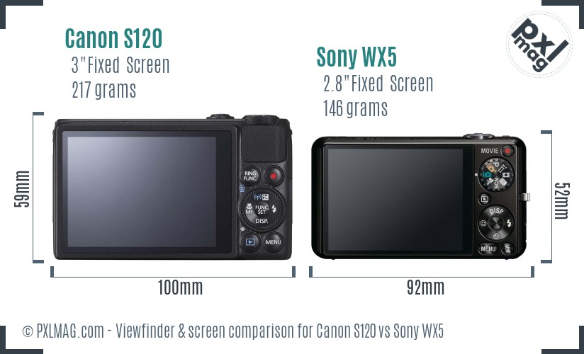 Canon S120 vs Sony WX5 Screen and Viewfinder comparison