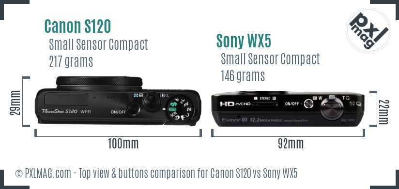 Canon S120 vs Sony WX5 top view buttons comparison