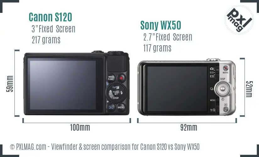 Canon S120 vs Sony WX50 Screen and Viewfinder comparison
