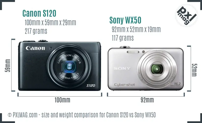 Canon S120 vs Sony WX50 size comparison