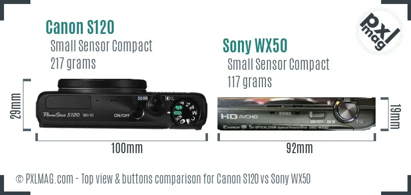 Canon S120 vs Sony WX50 top view buttons comparison