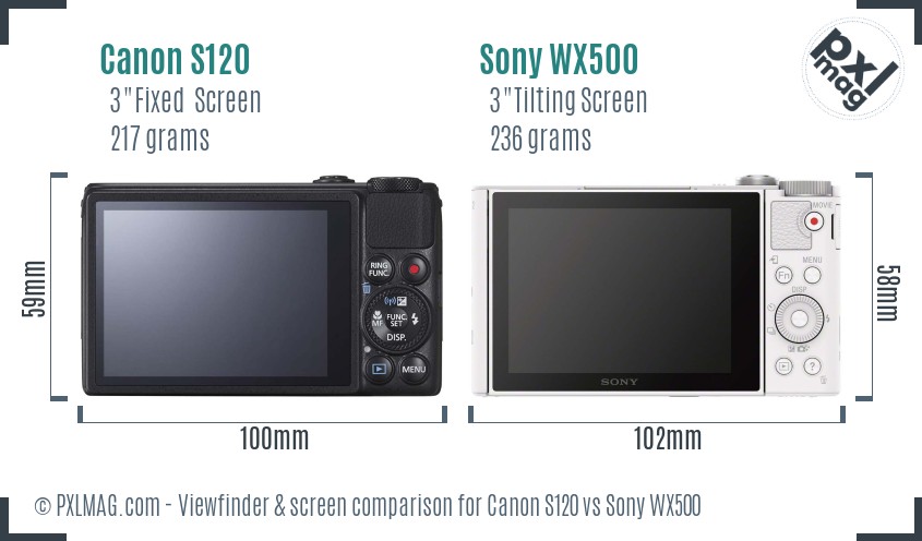 Canon S120 vs Sony WX500 Screen and Viewfinder comparison