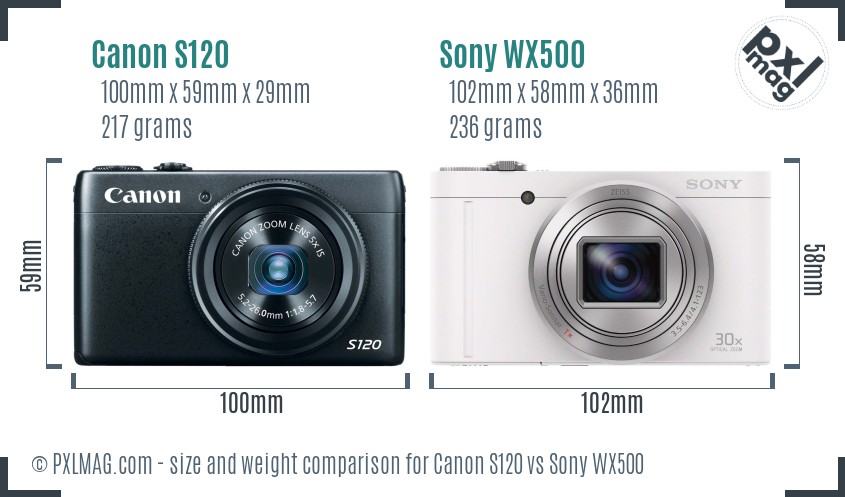 Canon S120 vs Sony WX500 size comparison
