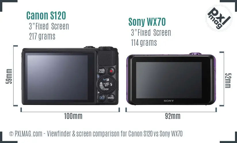 Canon S120 vs Sony WX70 Screen and Viewfinder comparison