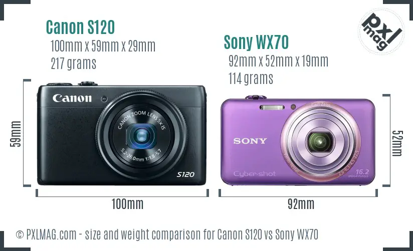 Canon S120 vs Sony WX70 size comparison